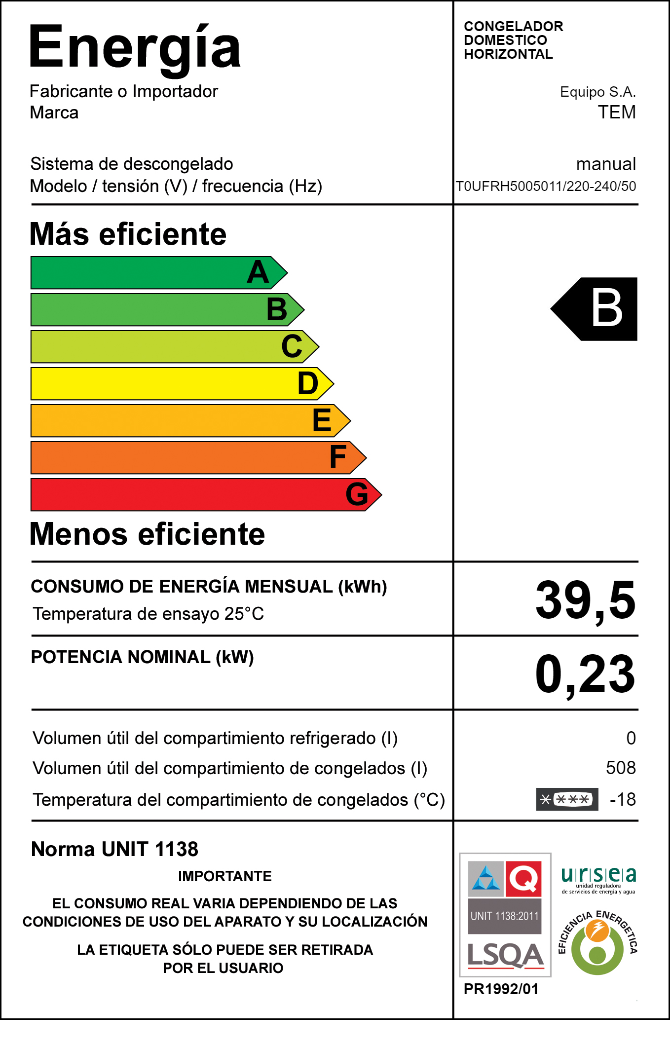 Freezer Horizontal TEM T0UFRH5005011 Capacidad 508 Lts - Imagen 8