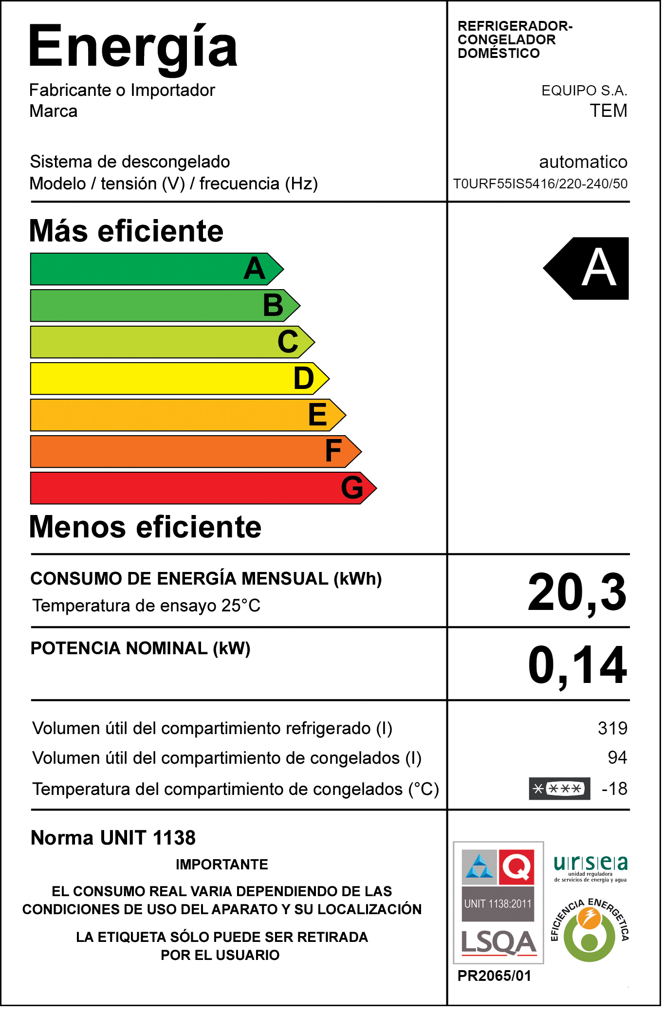 Refrigerador TEM T0URF55IS5416 Frío Seco - Imagen 10