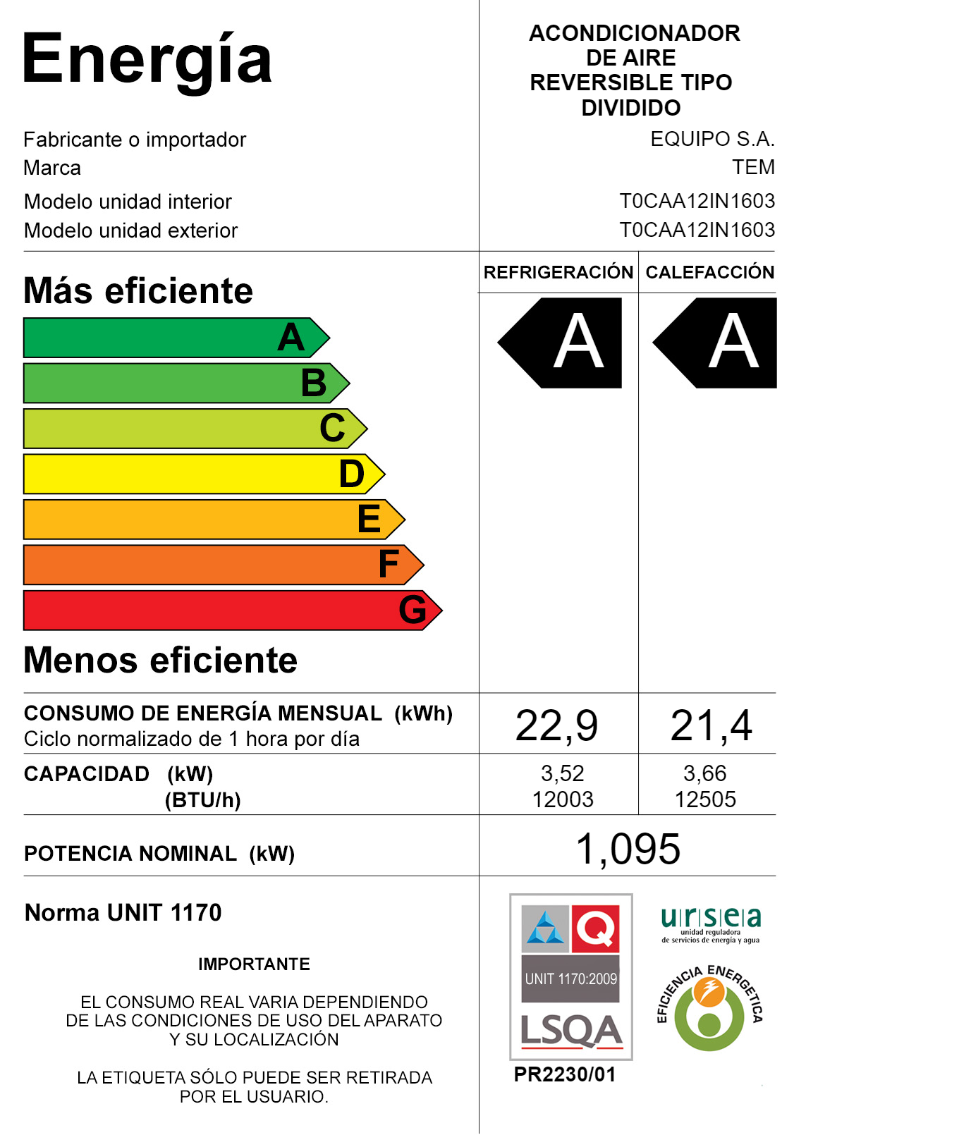 Aire Acondicionado TEM 12000 BTU Inverter - Imagen 7